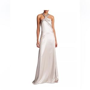 Halston Raelynn Halter Gown Champagne